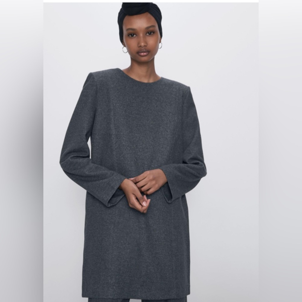 Zara Boxy Gray Dress with Shoulder Pads Women's Size Large $49.90 NEW